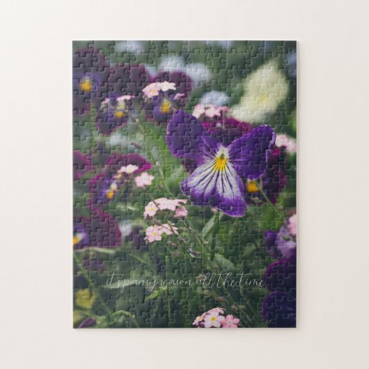 紫色のパンジー忘れとピンクのメノー ジグソーパズル (縦)