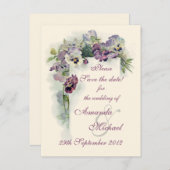 紫色のパンジー日付を保存 案内ポストカード (正面/裏面)