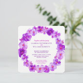 紫色のパンジー水彩花の結婚式招待状 招待状 (スタンド正面)