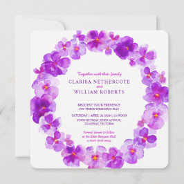 紫色のパンジー水彩花の結婚式招待状 招待状