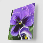 紫色のパンジー スクエア壁時計 (傾斜)