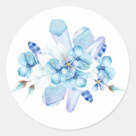 紫色のパンジー、水色のクリスタルセット ラウンドシール