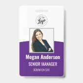 紫色のパーソナライズされた従業員の写真IDバッジ バッジ (正面)
