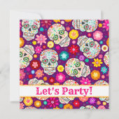 紫色のパーティーの招待のカラフルな砂糖のスカルのフェスタ 招待状 (正面)