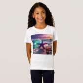 紫色のヒトデがある海のビーチ Tシャツ (正面フル)