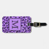 紫色のヒョウのプリントのカスタムのモノグラム ラゲッジタグ (正面横)