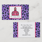 紫色のヒョウのプリントのピンクの校舎の先生 名刺 (正面/裏面)