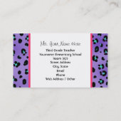 紫色のヒョウのプリントのピンクの校舎の先生 名刺 (裏面)