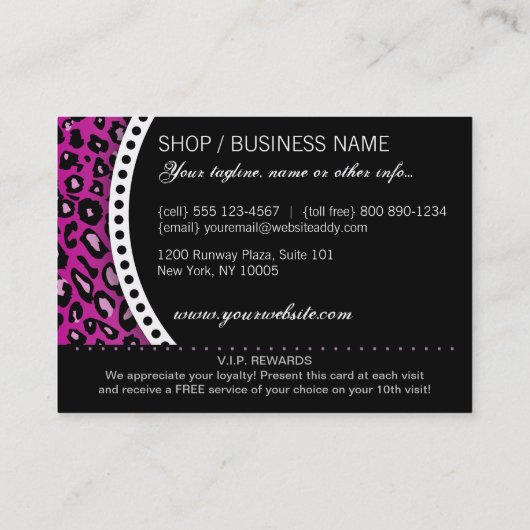 紫色のヒョウのプリントの第10訪問のロイヤリティの報酬 ロイヤリティカード (裏面)