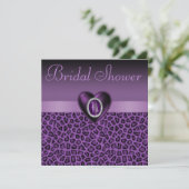 紫色のヒョウのプリント及びきらきら光るなハートのブライダルシャワー 招待状 (スタンド正面)