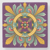 紫色のビクトリアンなタイル ストーンコースター (正面)