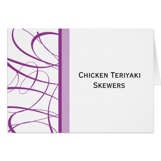 紫色のビュッフェメニューテントまたはテーブルカード (正面横)