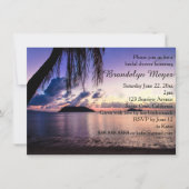 紫色のビーチの日没のブライダルシャワー招待状 招待状 (正面)