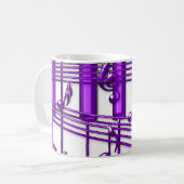 紫色のピアノキーボード音楽ノート コーヒーマグカップ (正面左)