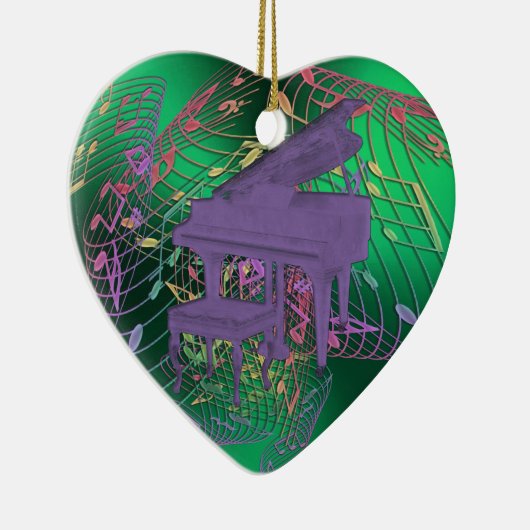 紫色のピアノ音楽はハートのクリスマスのオーナメントに注意します セラミックオーナメント (右)
