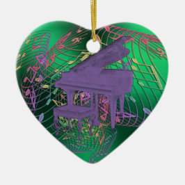 紫色のピアノ音楽はハートのクリスマスのオーナメントに注意します セラミックオーナメント