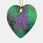 紫色のピアノ音楽はハートのクリスマスのオーナメントに注意します セラミックオーナメント (左)