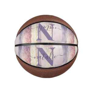 紫色のピガーリーンクグリッターイニシャル名 ミニバスケットボール