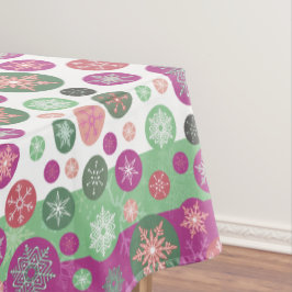 紫色のピンクおよび緑の冬の雪片の休日 テーブルクロス
