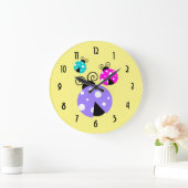 紫色のピンクおよび青の3匹のてんとう虫 ラージ壁時計 (ホーム)