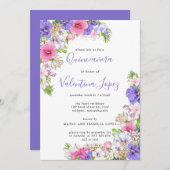 紫色のピンクかわいらしの熱帯キンセアニェラの招待 招待状 (正面/裏面)