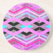 紫色のピンクとアクアジオメトリッククロッシングのストライプ コースター (正面)