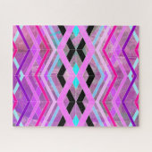 紫色のピンクとアクアジオメトリッククロッシングのストライプ ジグソーパズル (横)
