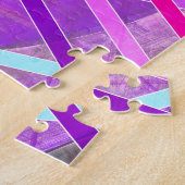 紫色のピンクとアクアジオメトリッククロッシングのストライプ ジグソーパズル (側面)