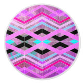 紫色のピンクとアクアジオメトリッククロッシングのストライプ セラミックノブ (正面)