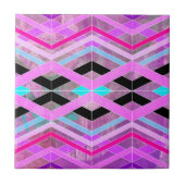 紫色のピンクとアクアジオメトリッククロッシングのストライプ タイル (正面)