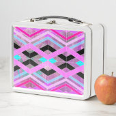 紫色のピンクとアクアジオメトリッククロッシングのストライプ メタルランチボックス (インサイチュ)