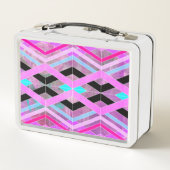 紫色のピンクとアクアジオメトリッククロッシングのストライプ メタルランチボックス (裏面)