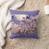 紫色のピンクとオレンジのチューリップ クッション (ブランケット)