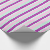 紫色のピンクとティール（緑がかった色）ストライプのギフトラップ ラッピングペーパー (角)