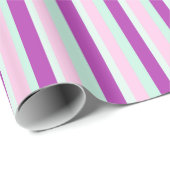 紫色のピンクとティール（緑がかった色）ストライプのギフトラップ ラッピングペーパー (ロールコーナー)