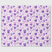 紫色のピンクとラベンダーベアとバルーンの贈り物 ラッピングペーパー (フラット)
