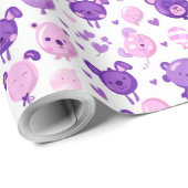紫色のピンクとラベンダーベアとバルーンの贈り物 ラッピングペーパー (ロールコーナー)