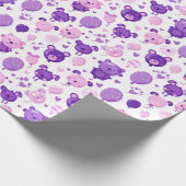 紫色のピンクとラベンダーベアとバルーンの贈り物 ラッピングペーパー (角)