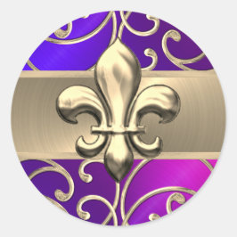 紫色のピンクと金ゴールドのフィレット渦巻き（紋章の）フラ・ダ・リ ラウンドシール