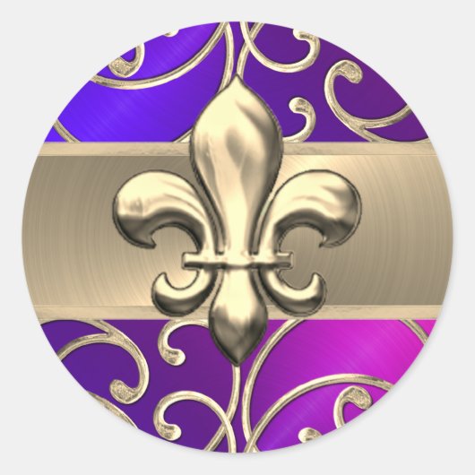 紫色のピンクと金ゴールドのフィレット渦巻き（紋章の）フラ・ダ・リ ラウンドシール (正面)