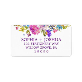 紫色のピンクと青の水色の花結婚の ラベル