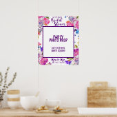 紫色のピンクと青の花のブライダルシャワーフォトプロップ ポスター (キッチン)