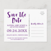 紫色のピンクと青の花の結婚式の日付を保存 案内ポストカード (裏面)