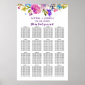 紫色のピンクと青の花結婚の座席表 ポスター (正面)