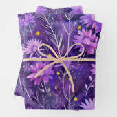 紫色のピンクと黄色のデイジー花柄 ラッピングペーパーシート (インサイチュ)