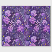 紫色のピンクと黄色のデイジー花柄 ラッピングペーパー (フラット)