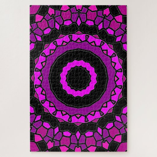 紫色のピンクと黒の万華鏡のように千変万化するパターンパターン ジグソーパズル (縦)