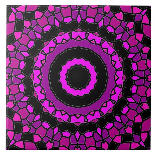 紫色のピンクと黒の万華鏡のように千変万化するパターンパターン タイル (正面)