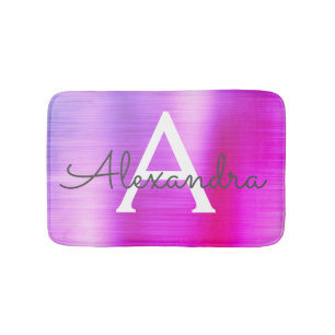 紫色のピンクによってブラシをかけられる金属のモノグラムの名前 バスマット