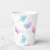 紫色のピンクのアクア蝶の赤ちゃんシャワーで 紙コップ (正面)